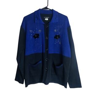 Vintage TC Fashion XL Embroidered Artsy Colorblock Button Front Cardigan Sweater
